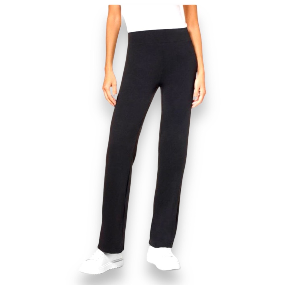 Hue Studio Women’s Full Length Cotton Flare Leggings, Black, size XL